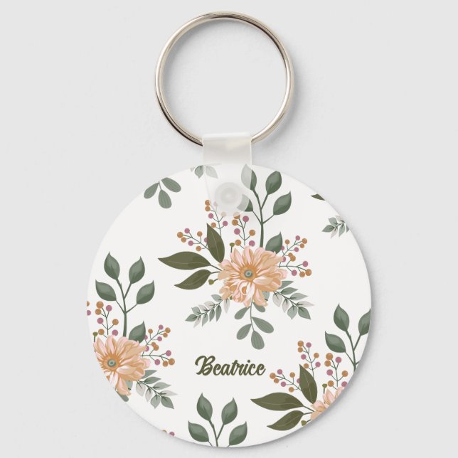 Blommönster - Personlig nyckelring (Framsida)