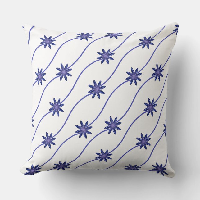 Blommönster Pillow för vit och blå Daisy Kudde (Framsida)