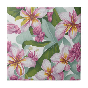 Blommönster Plumeria Flowers Kakelplatta