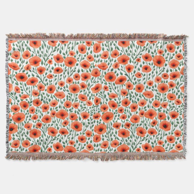 Blommönster Poppy Flowers Filt (Framsidan)