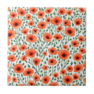 Blommönster Poppy Flowers Kakelplatta