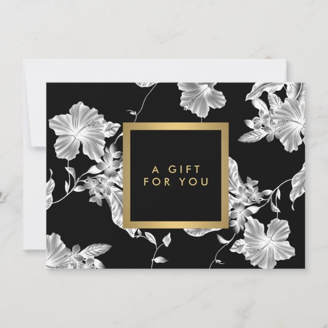 Blommönster-presentkort för vintage, svartvitt (Framsida)