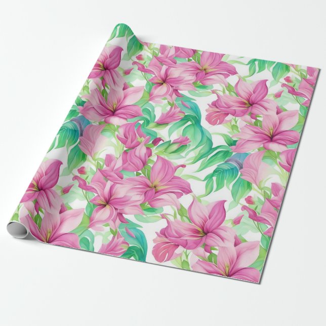 Blommönster Puakenikeni Flowers Presentpapper (Utrullad)