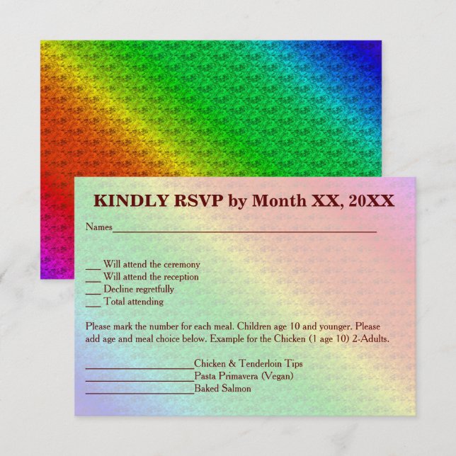 Blommönster Rainbow Hösten Bröllop Inbjudningar (Fram/baksida)