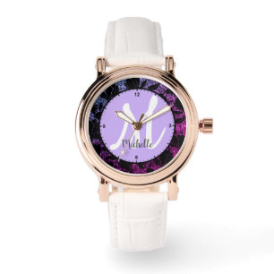 Blommönster Ram Elegant Monogrammed Namn Armbandsur