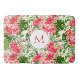 Blommönster Red Hibiscus Monogram Bath Mat Badrumsmatta