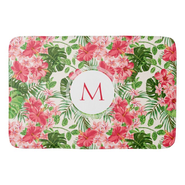 Blommönster Red Hibiscus Monogram Bath Mat Badrumsmatta (Framsidan)