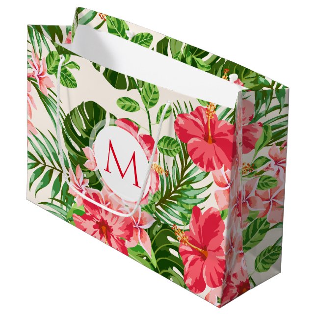 Blommönster Red Hibiscus Monogram L Gift Bag (Framsidan Vinklad)