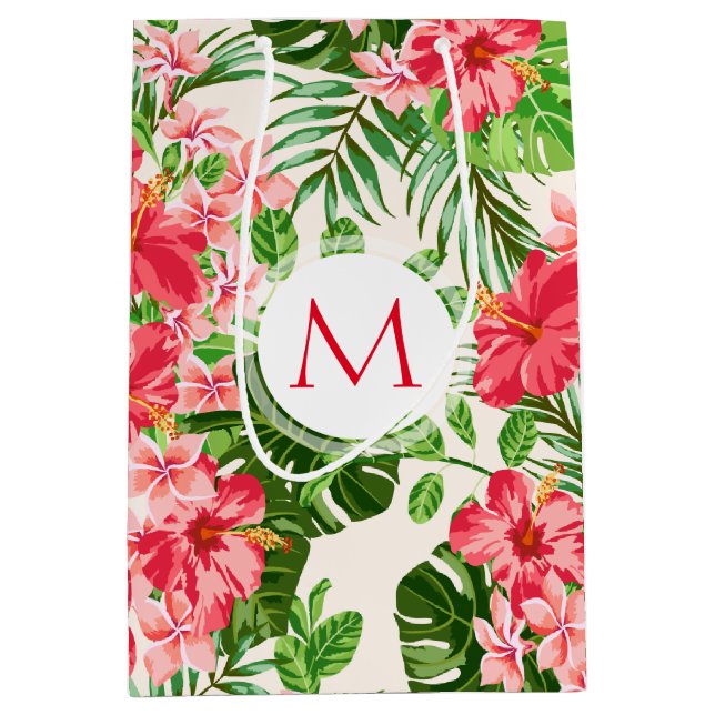 blommönster Red Hibiscus Monogram M Gift Bag (Framsidan)