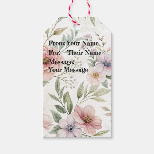 Blommönster Ritning Pastell Anpassad Meddelande Presentetikett (Framsidan)