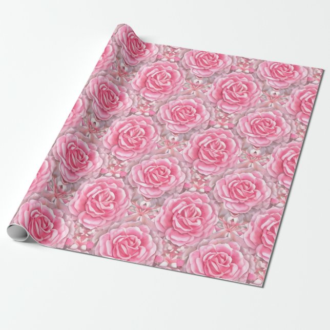 Blommönster Ro Flowers Presentpapper (Utrullad)