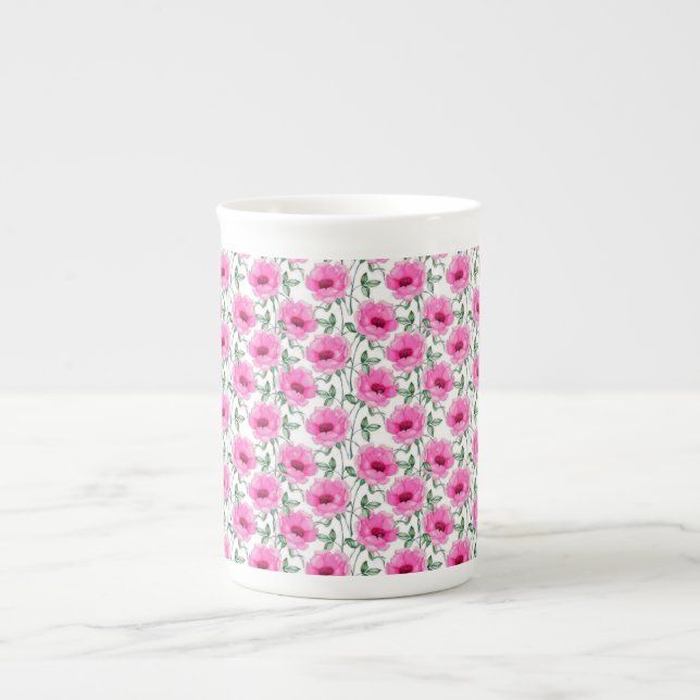 Blommönster Röda Rosor M-55501 Benporslin Mugg (Framsidan)