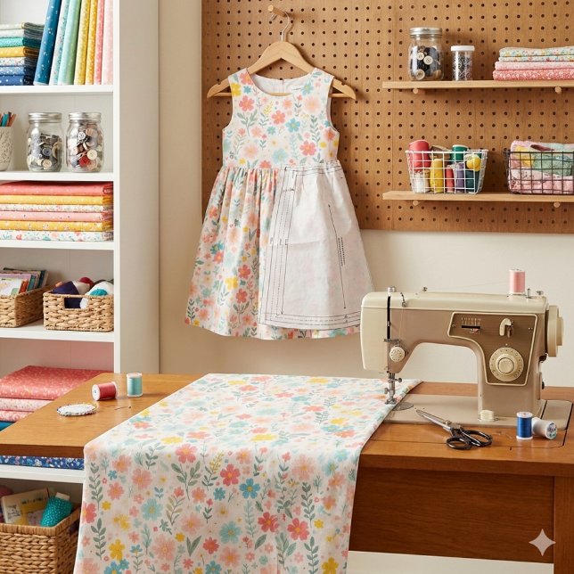 Blommönster Rosa Blå Gula Blommor Hantverksmönster Tyg (Brighten your spring sewing with cheerful pastel floral fabric perfect for dresses, crafts and decor)