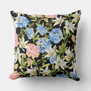 Blommönster Rosa Hydrangea Blue Jasmine Foliage Kudde