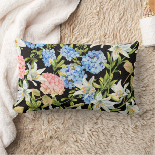 Blommönster Rosa Hydrangea Blue Jasmine Foliage Lumbarkudde