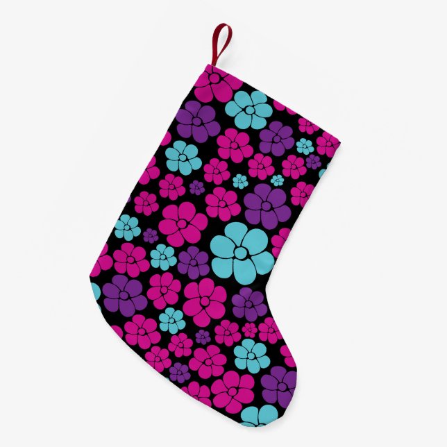 Blommönster - Rosa, Lila, Blå och Svart Liten Julstrumpa (Framsidan (Hängande))