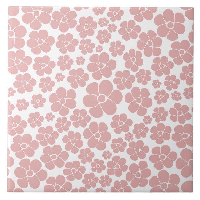Blommönster - Rosa och Vitt  Kakelplatta (Framsidan)