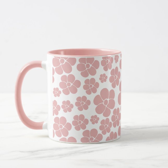 Blommönster - Rosa och Vitt  Mugg (Vänster)