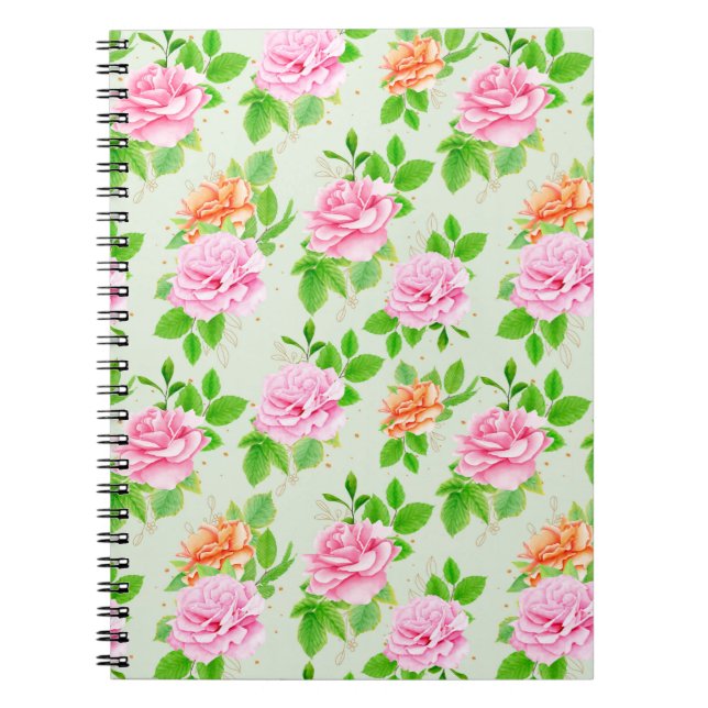 Blommönster Rosa Rosor Anteckningsbok (Framsidan)