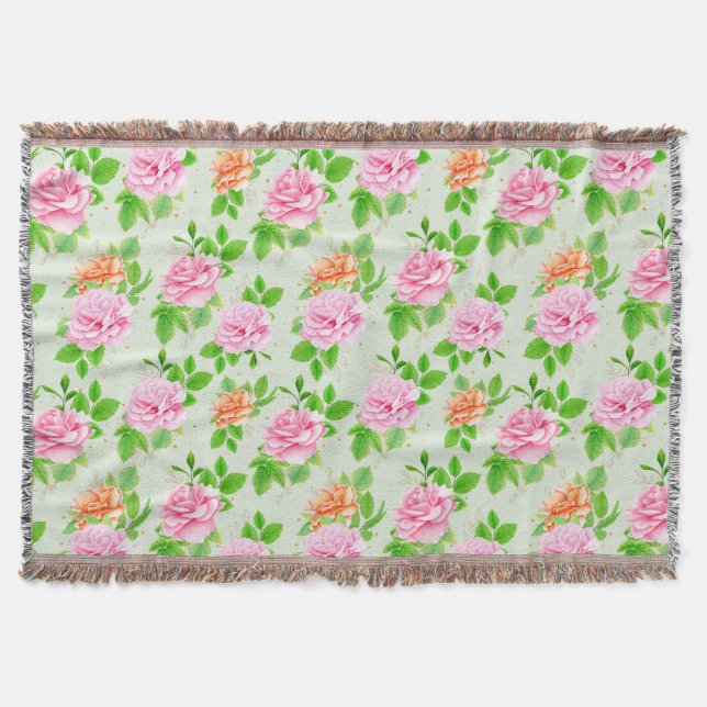 Blommönster Rosa Rosor Filt (Framsidan)