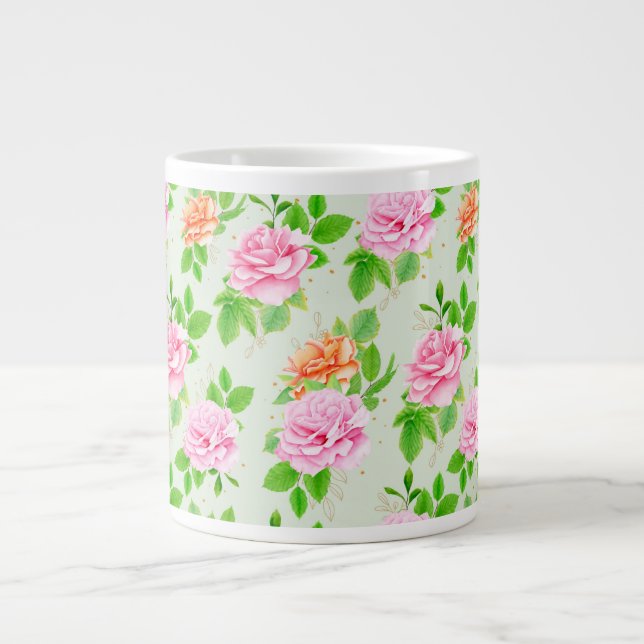 Blommönster Rosa Rosor Jumbo Mugg (Framsidan)