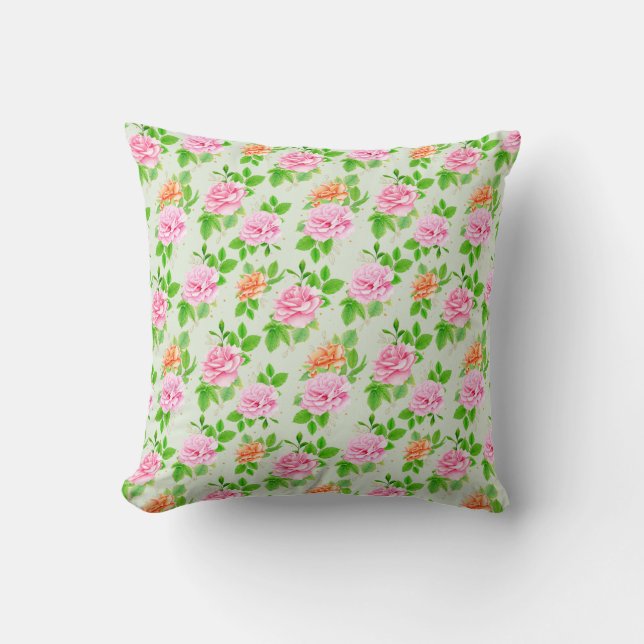 Blommönster Rosa Rosor Kudde (Framsida)