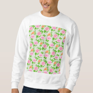 Blommönster Rosa Rosor Lång Ärmad Tröja