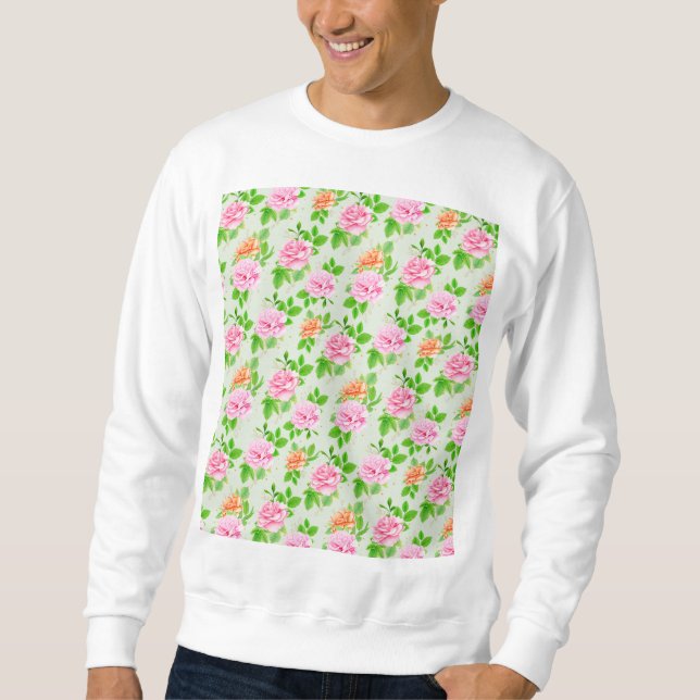 Blommönster Rosa Rosor Lång Ärmad Tröja (Framsida)