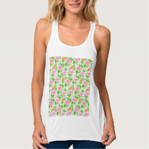 Blommönster Rosa Rosor Linne Med Racerback