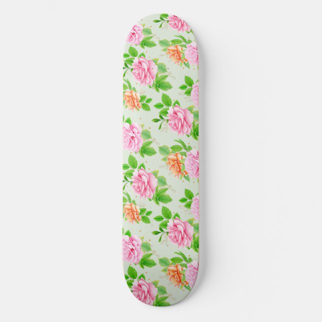 Blommönster Rosa Rosor Mini Skateboard Bräda 18,5 Cm (Framsida)