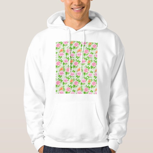 Blommönster Rosa Rosor Mönster-23670 Hoodie (Framsida)