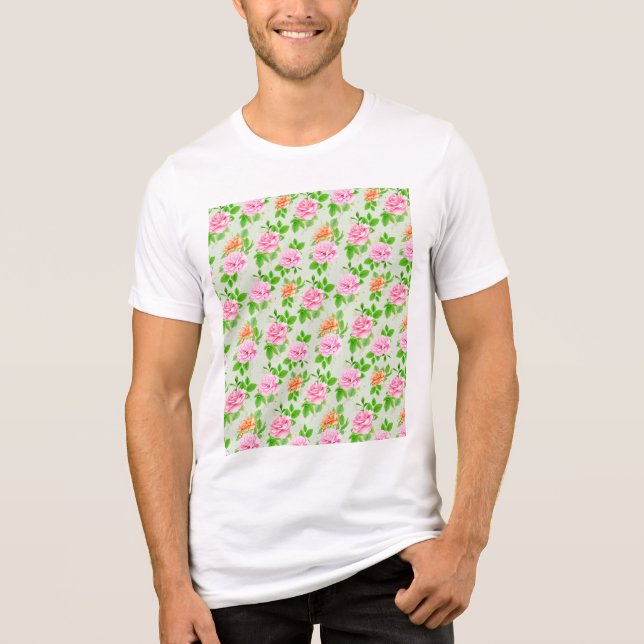 Blommönster Rosa Rosor Mönster-23670 T Shirt (Framsida)