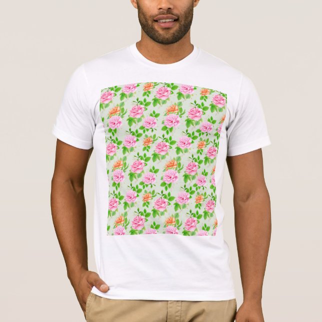 Blommönster Rosa Rosor Mönster-23670 T Shirt (Framsida)
