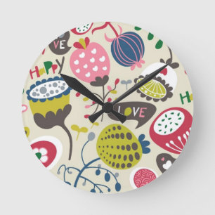Blommönster Rund Klocka