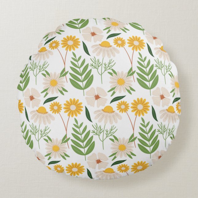 Blommönster Rund Kudde (Framsidan)