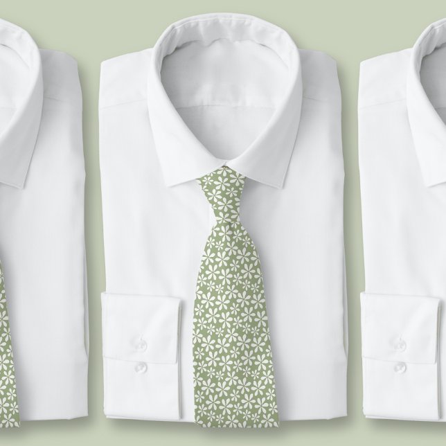 Blommönster Salvia Grön Modern Snygg Blommig Slips (Flower Pattern Sage Green Modern Pretty Floral Neck Tie)