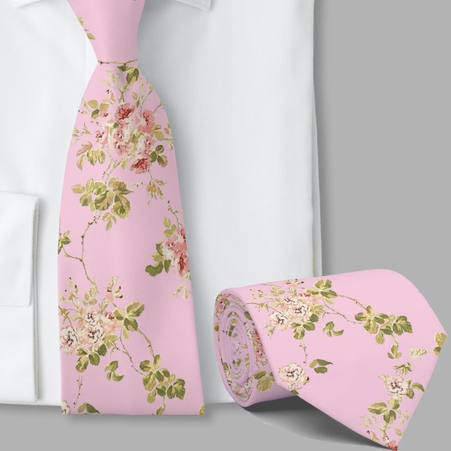 Blommönster snygga rosa retro blommor slips (Skapare uppladdad)