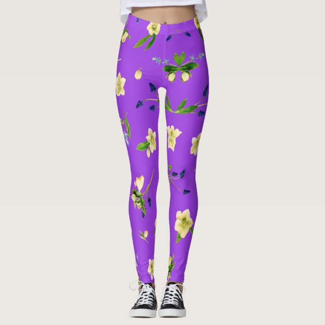 Blommönster sommar på ljusa lilor leggings (Framsida)