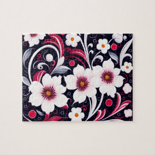 Blommönster Söta Vita Blommor Pussel