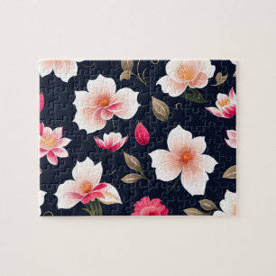 Blommönster Söta Vita och Rosa Blommor Pussel