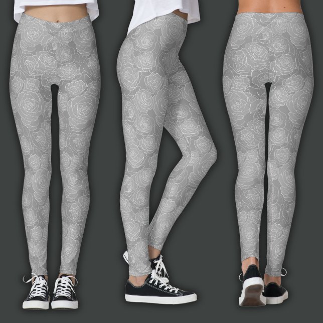 Blommönster | Stålgrå Ros Leggings (Skapare uppladdad)