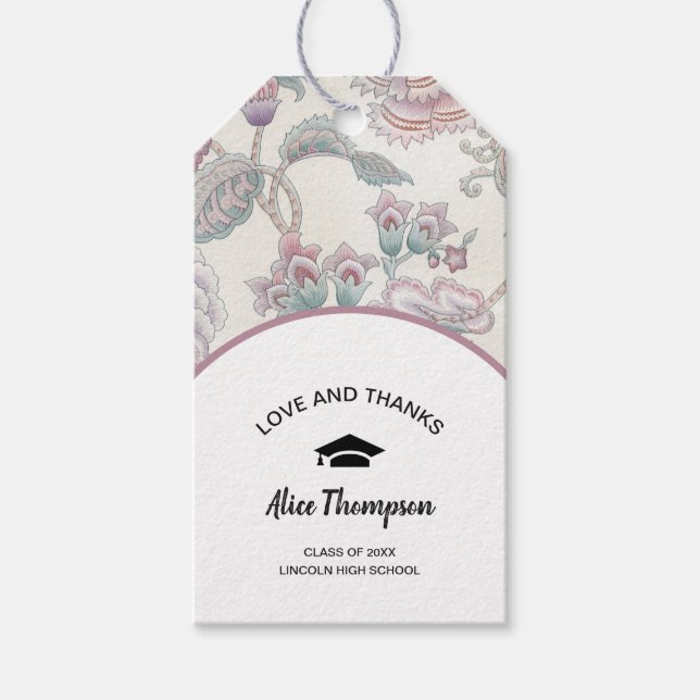 Blommönster Studenten Tack Presentetikett (Framsidan)