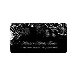 Blommönster svart/vit - Adressetiketter