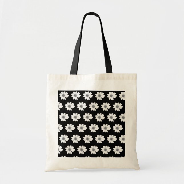 Blommönster Svartvit tote Bag Tygkasse (Framsidan)