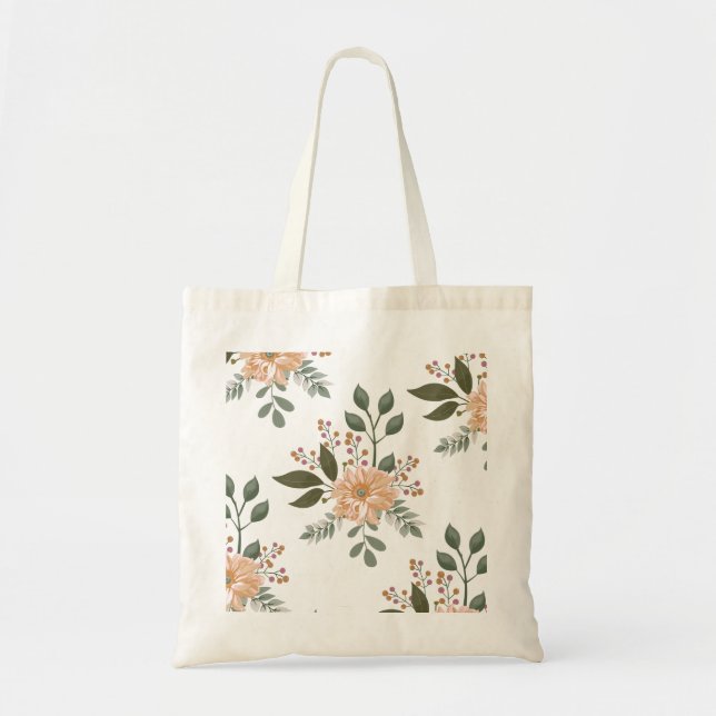 Blommönster Tote Bag Tygkasse (Framsidan)