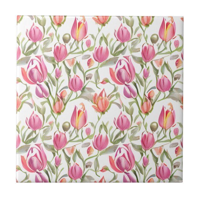 Blommönster Tulip Flowers Kakelplatta (Framsidan)