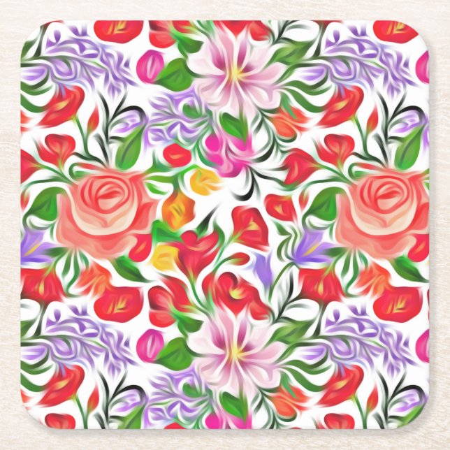 blommönster underlägg papper kvadrat (Framsidan)