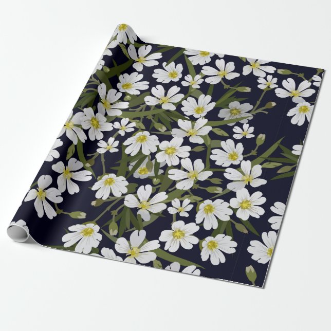 blommönster utan vintage med vitt fält  presentpapper (Utrullad)