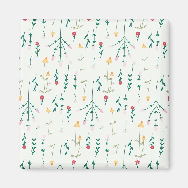 Blommönster Vår Blomster Kvadrat Magnet (Framsidan)