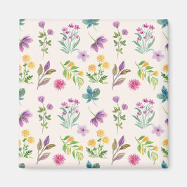 Blommönster Vår Blomster Kvadrat Magnet